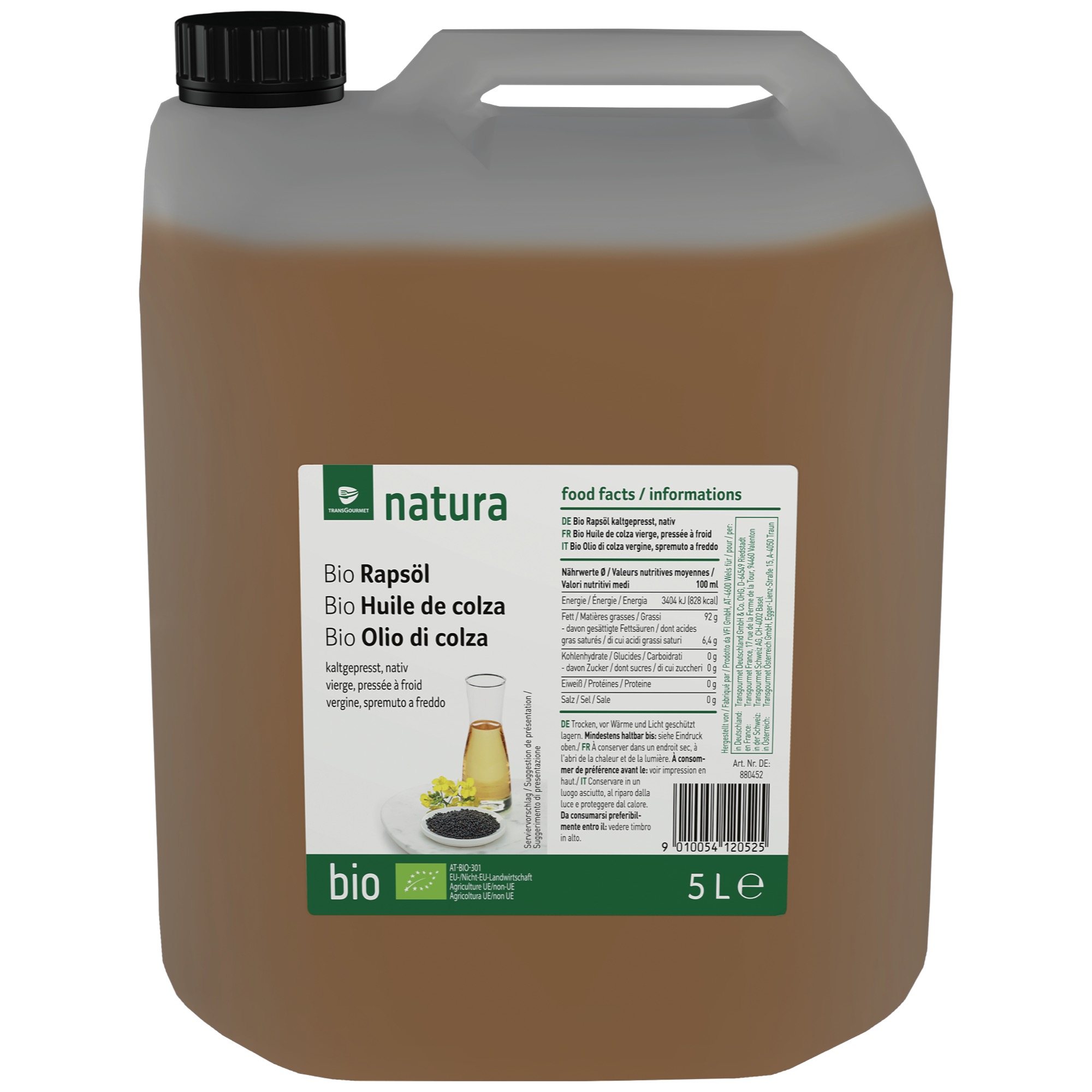 Natura Bio repkový olej za studena 5L