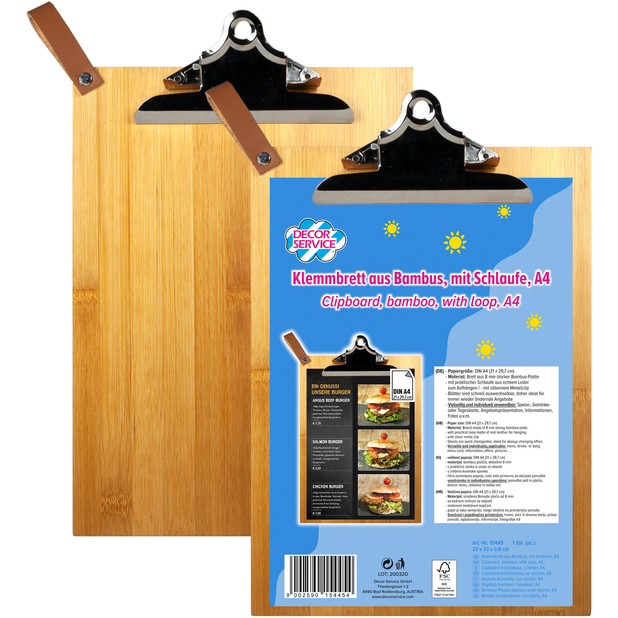 Klemmbrett aus Bambus A4 23x33cm