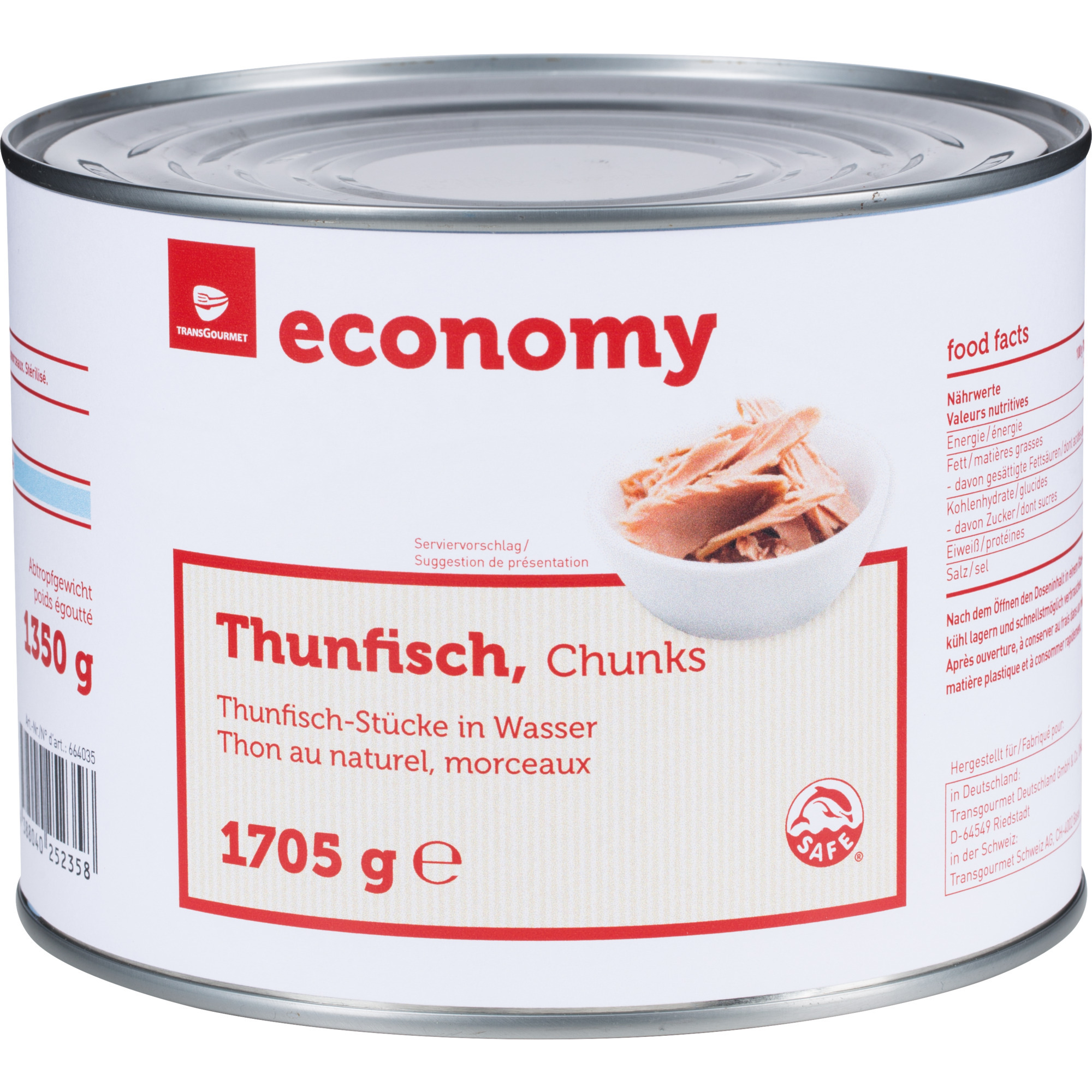 Economy Thunfischstücke in Wasser 1705g