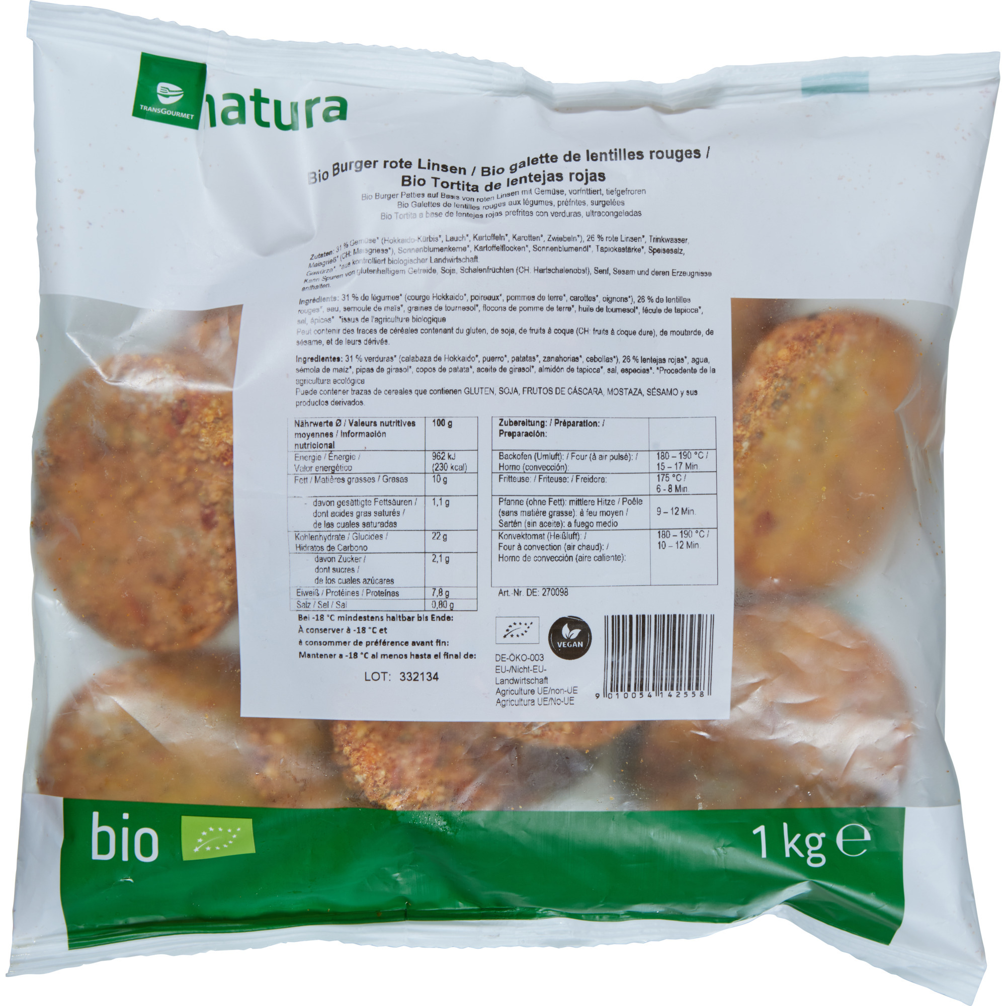 Natura BioBurger Rote Linsen veganTK 1kg