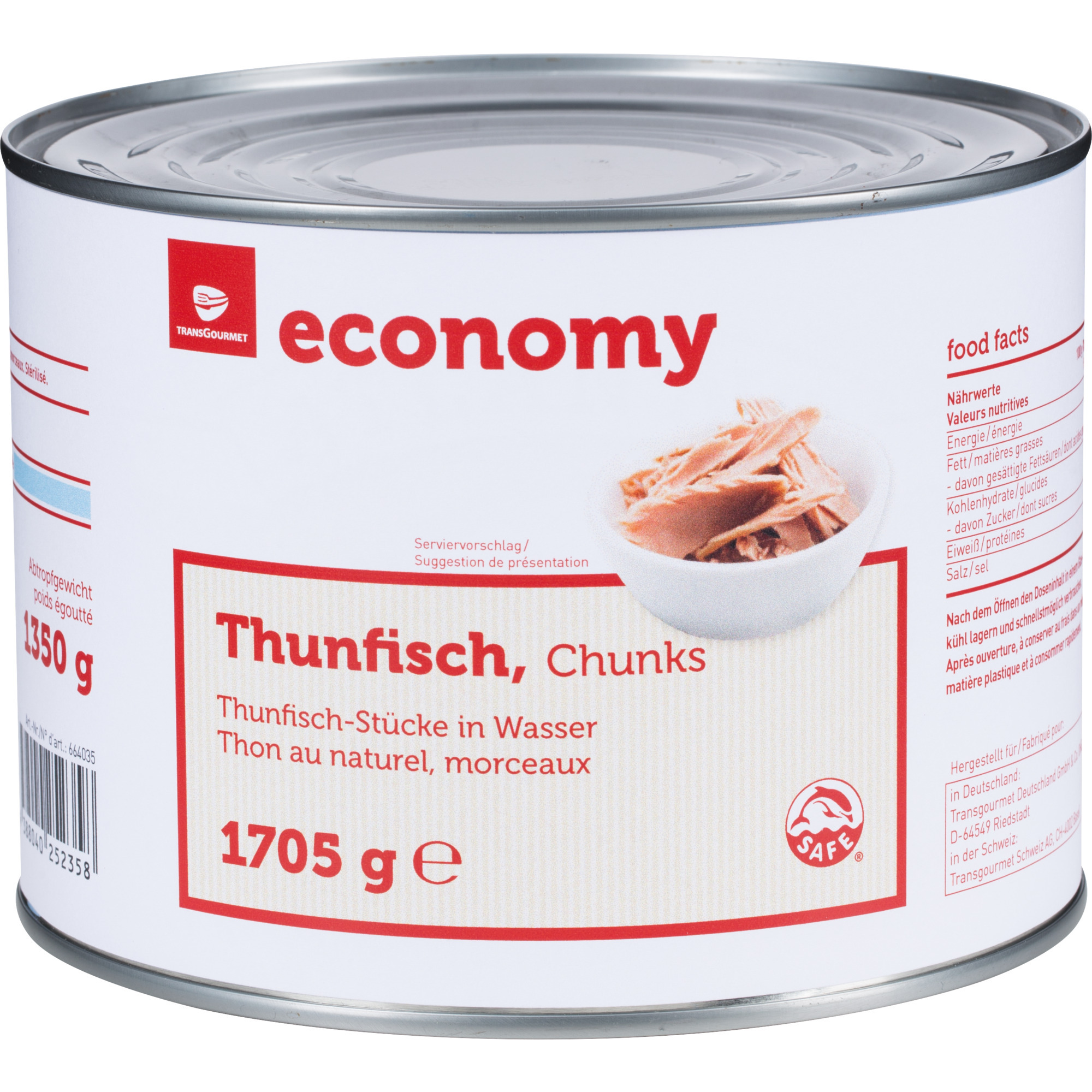 Economy Thunfisch Chunks Wasser 1705g