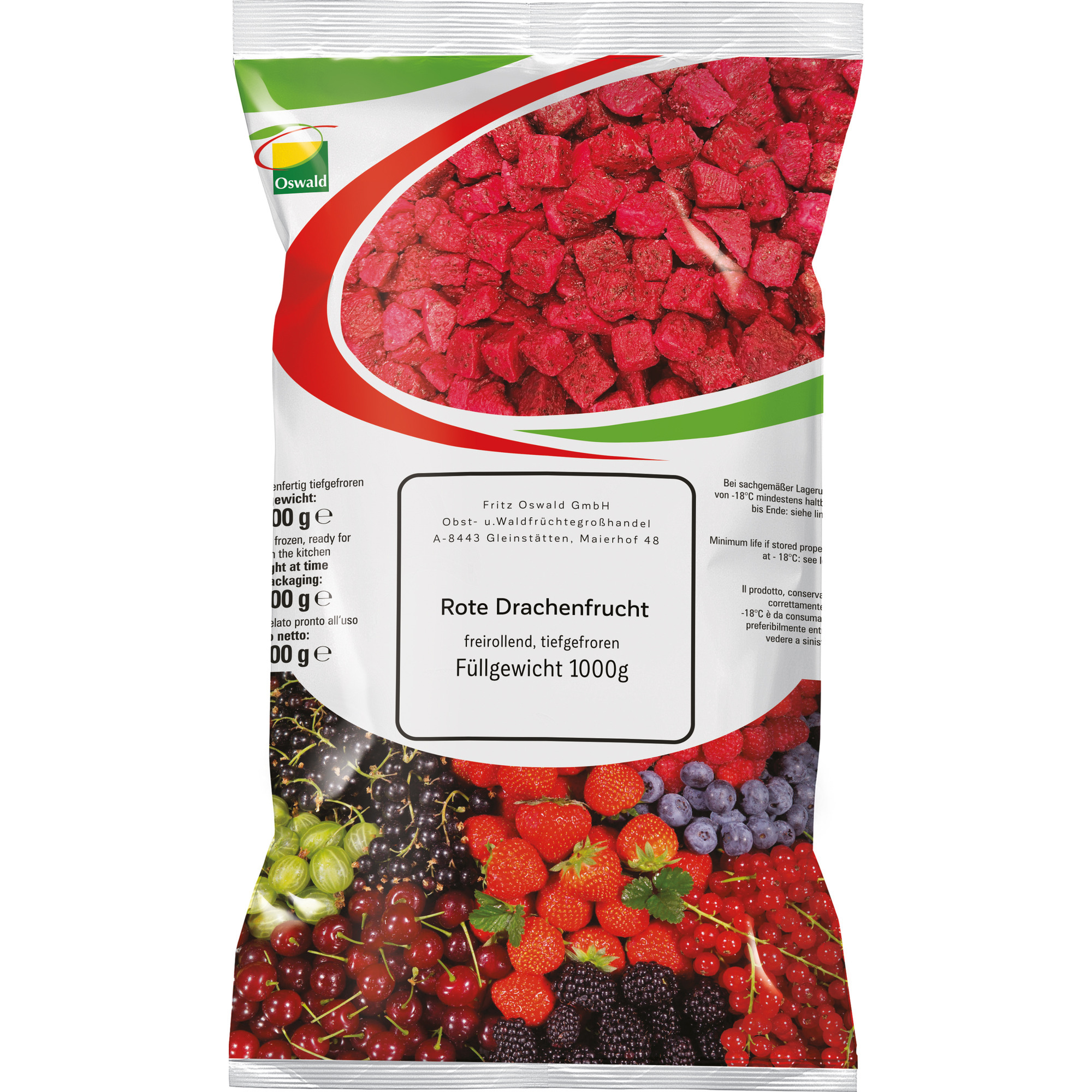 Oswald Drachenfruchtwürfel rot TK 1kg