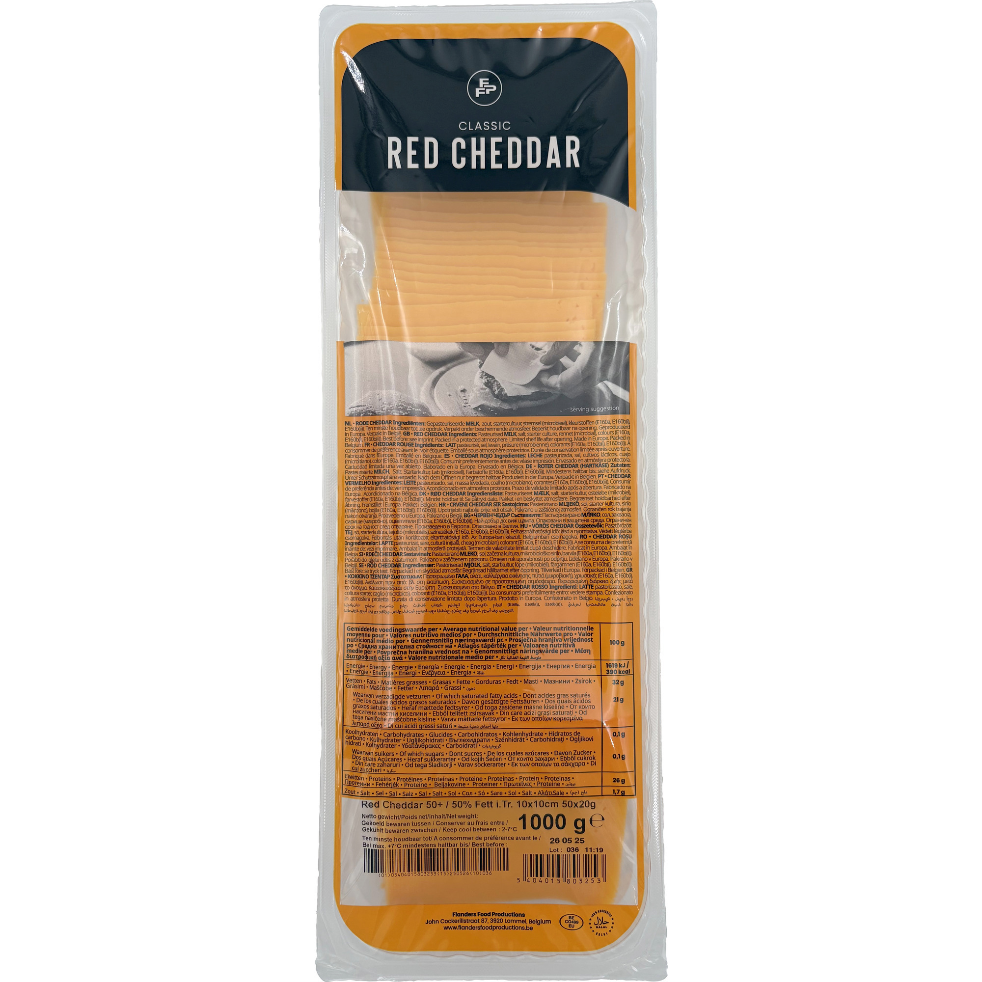 Flander Cheddar Scheiben rot 50x20g 1kg