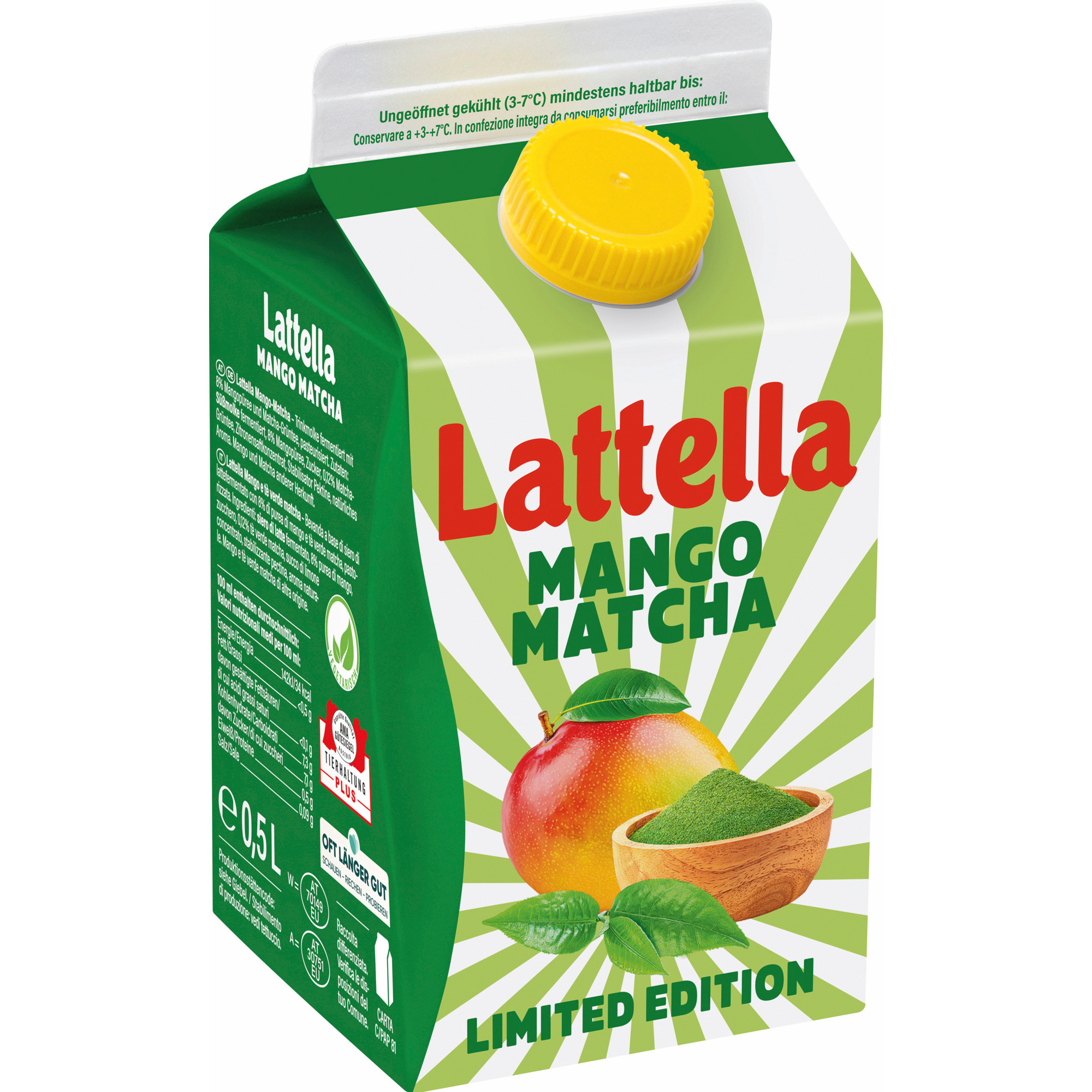 Lattella Molkedr. 500ml, Mango-Matcha
