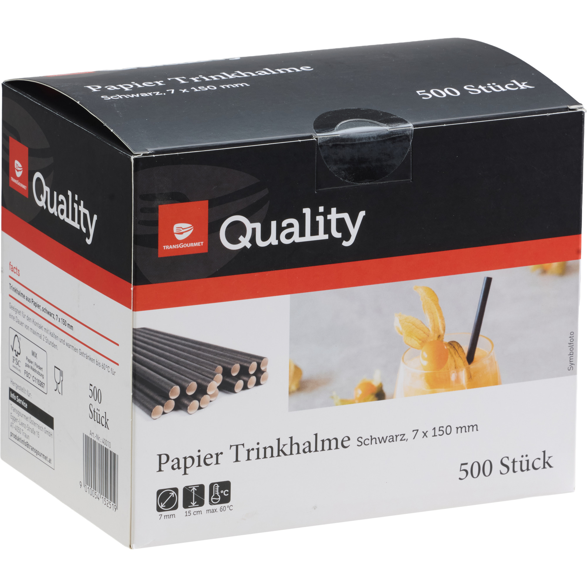 Quality Trinkhalme Pap.schw. 7x150 500er