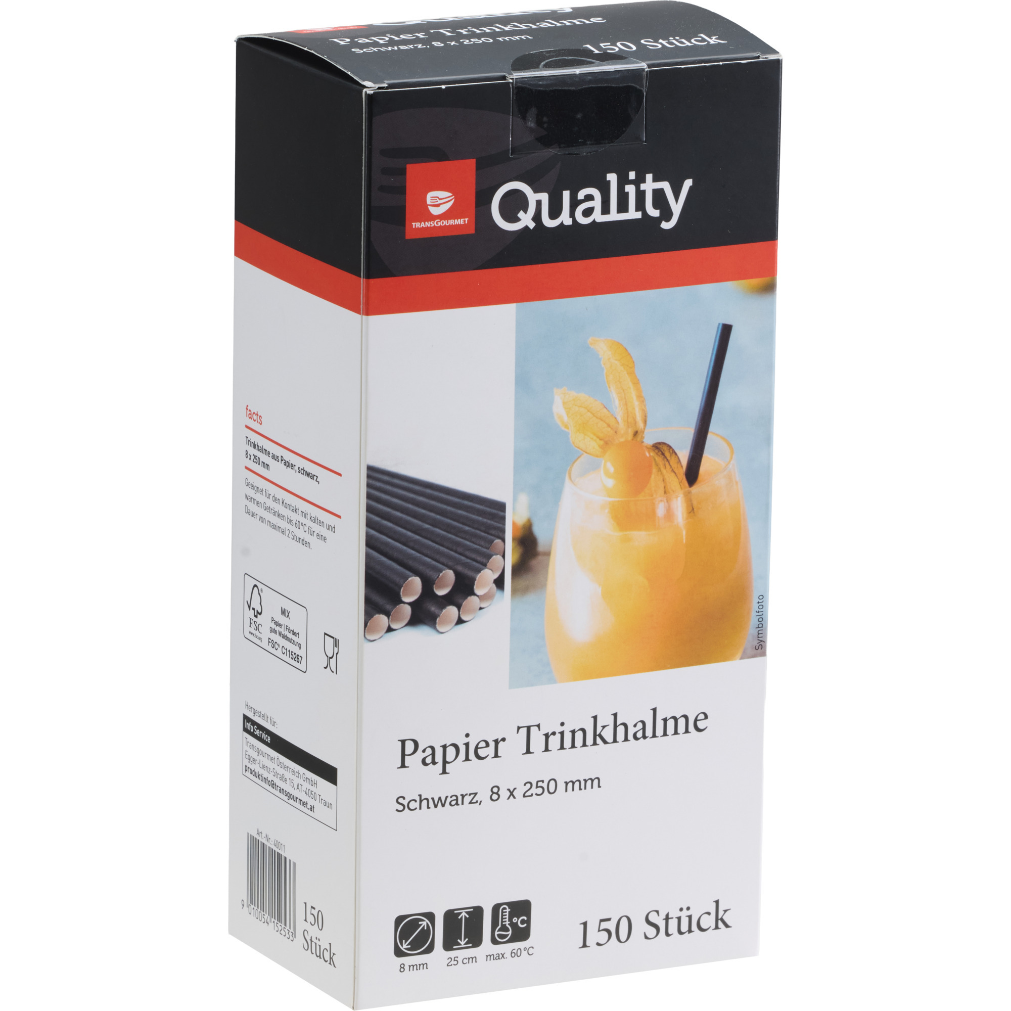 Quality Trinkhalme Pap.schw. 8x250 150er