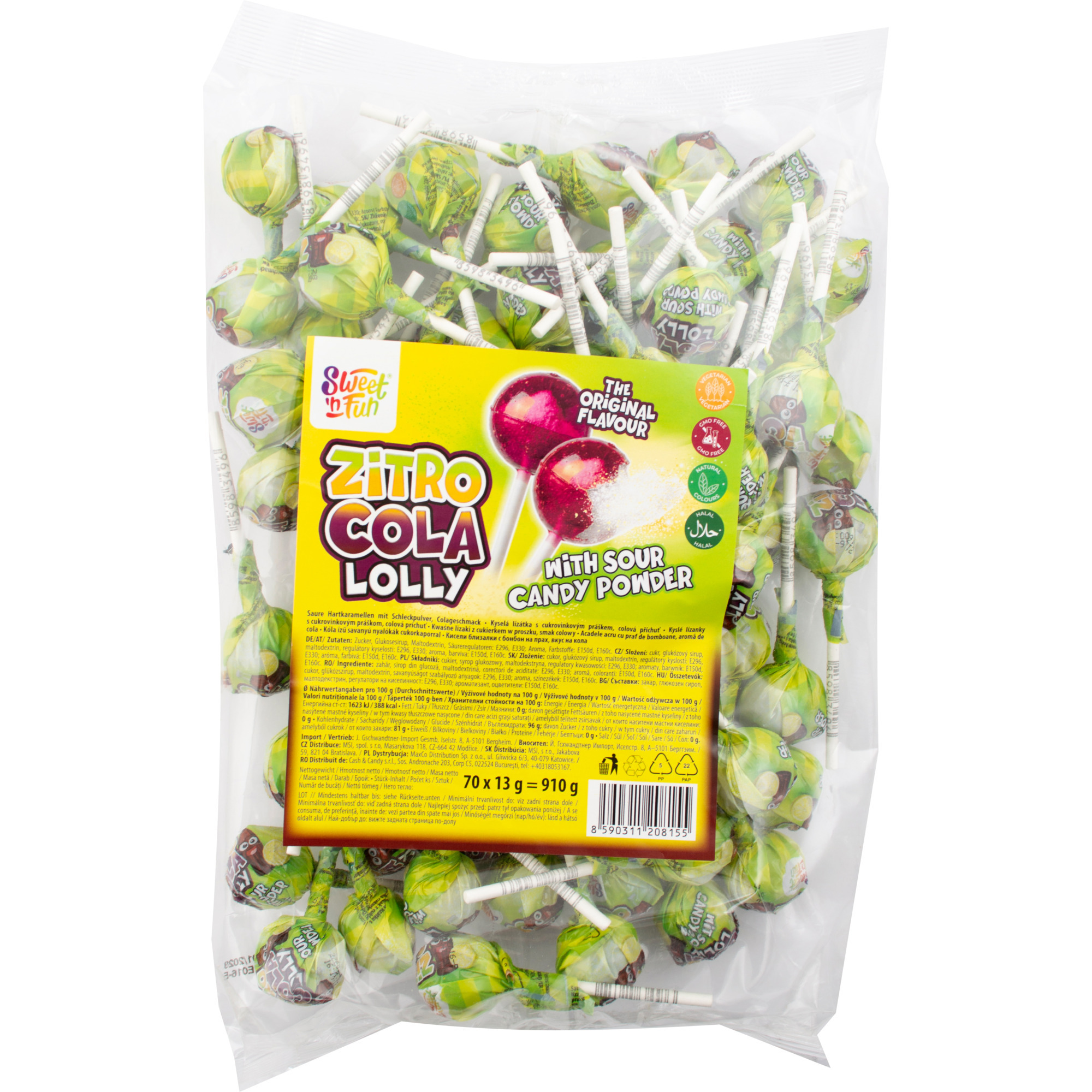 Sweet'n Fun Zitronen Cola Lolly 70er Btl