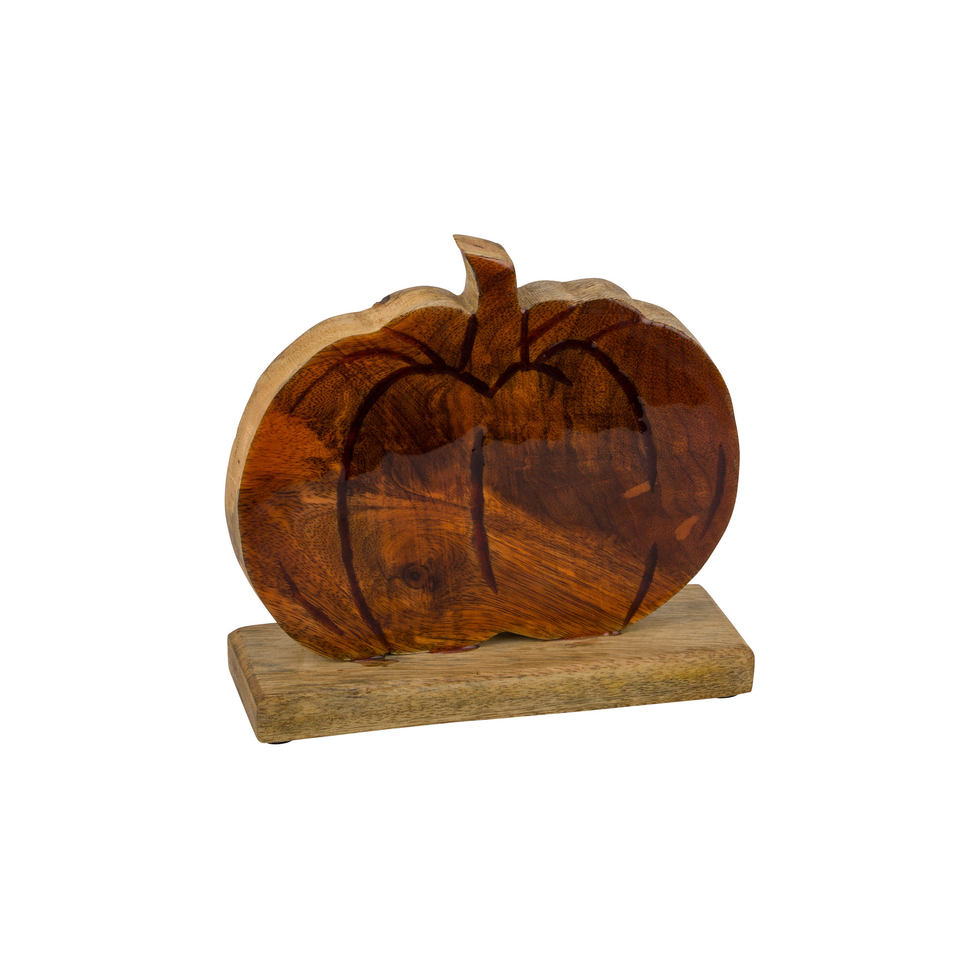 Kürbis Holz auf Holzfuß br. natur H18cm