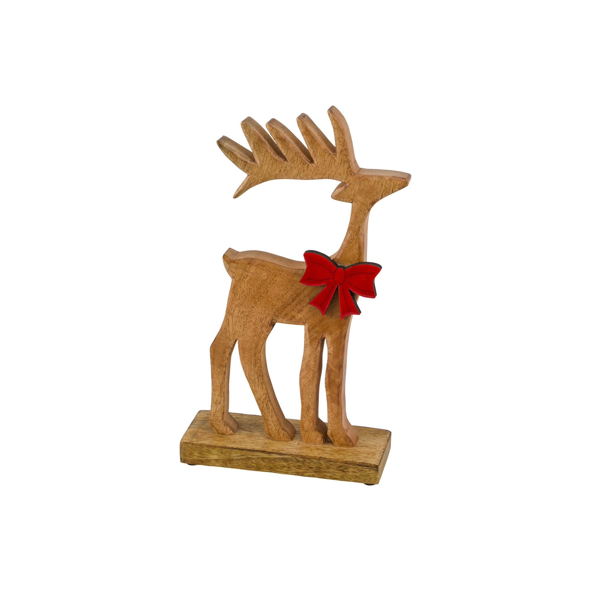 Rentier Mangoholz m.roter Schleife H32cm