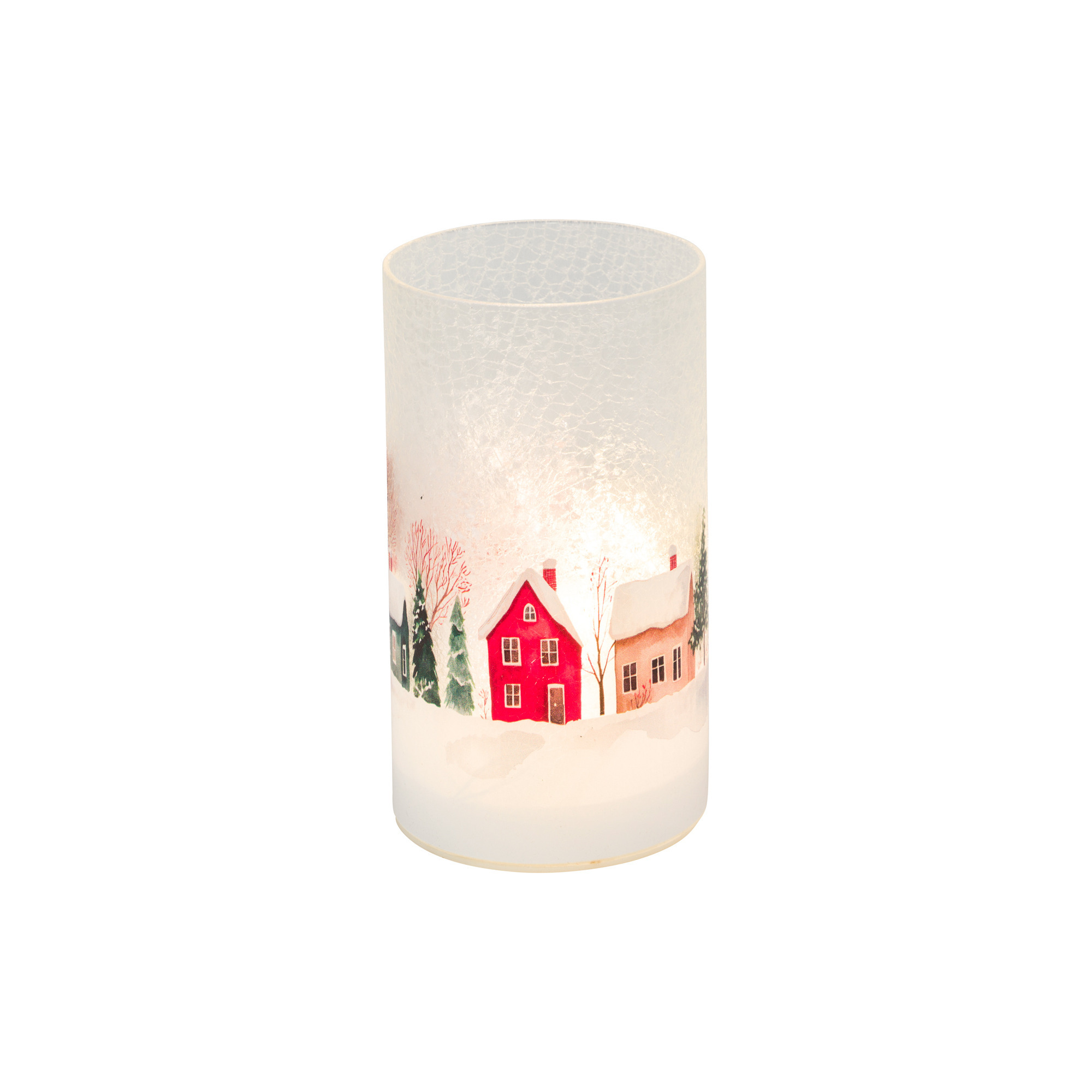Glaswindlicht mit LED Häuserreihe H16cm