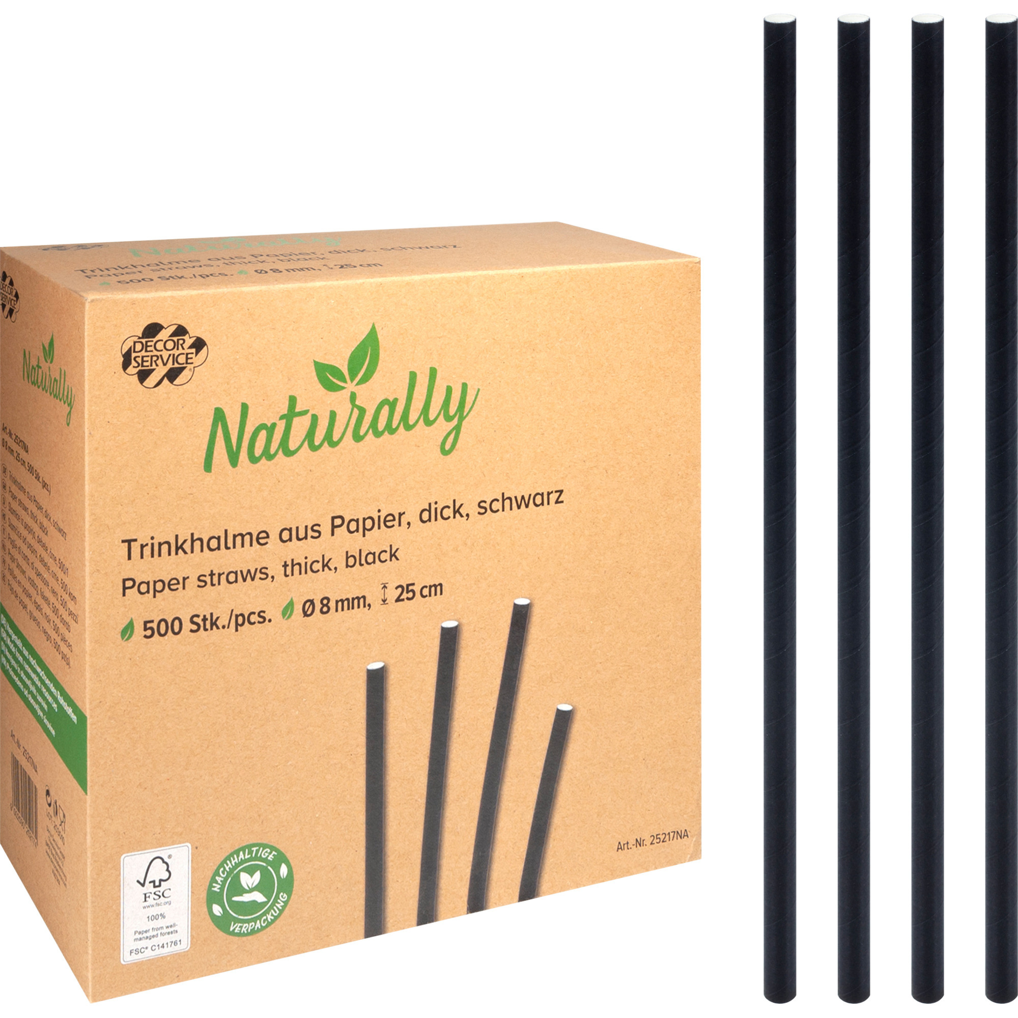 Trinkhalme Papier schw. DM8mm 25cm 500er