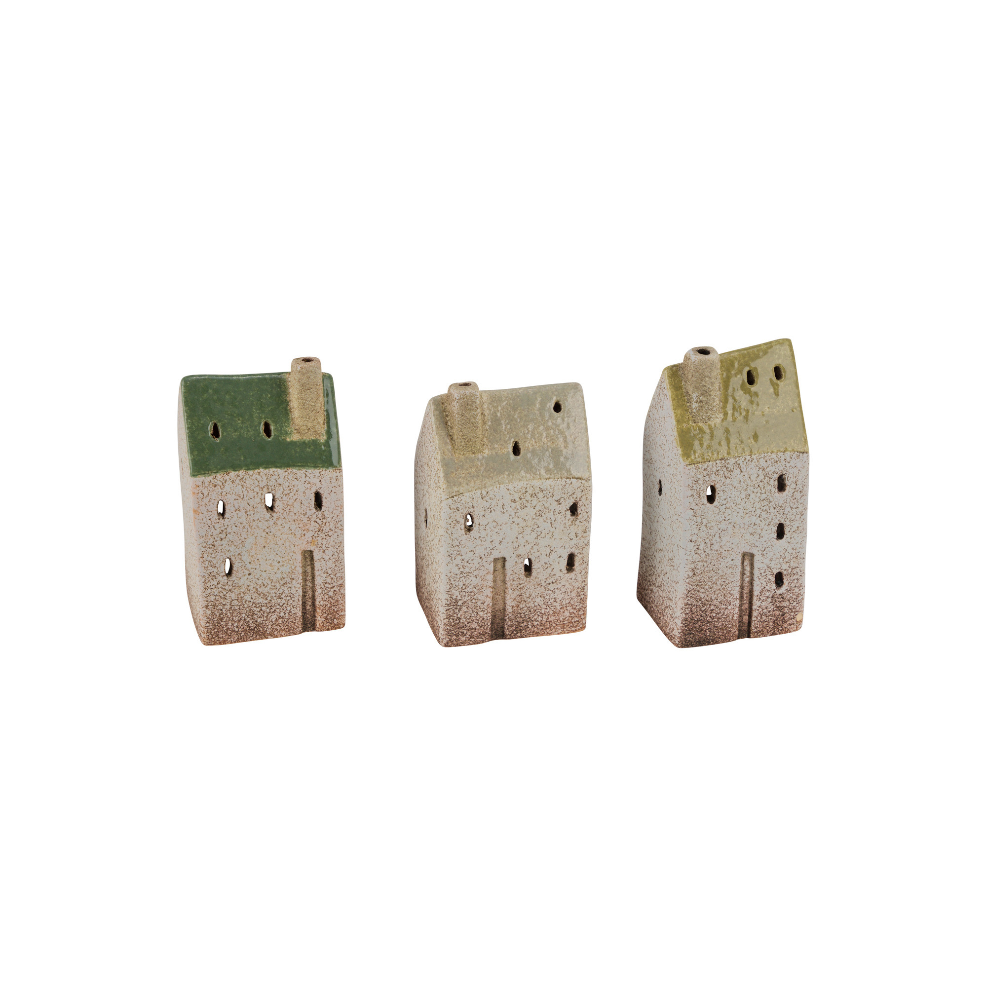 Steingut-Haus grün creme 3sort. 9,5cm