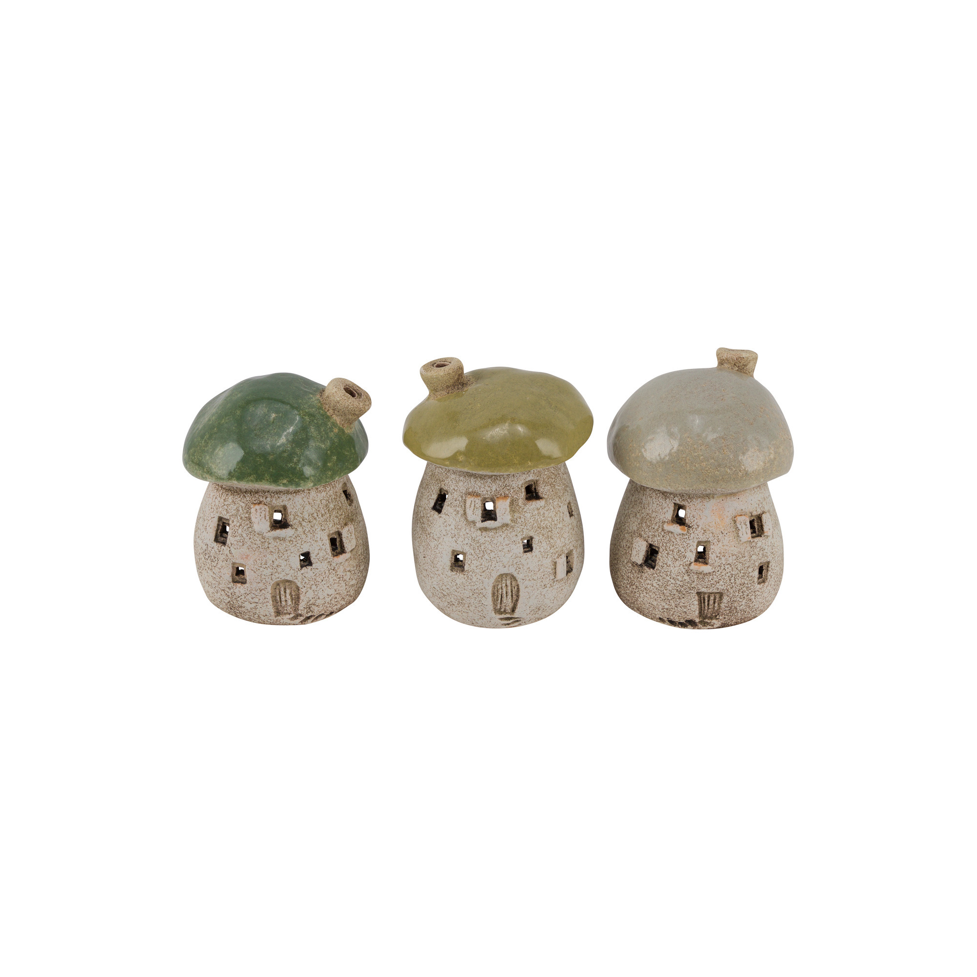 Steingutpilz-Haus gr.creme 3sort. 8,5cm