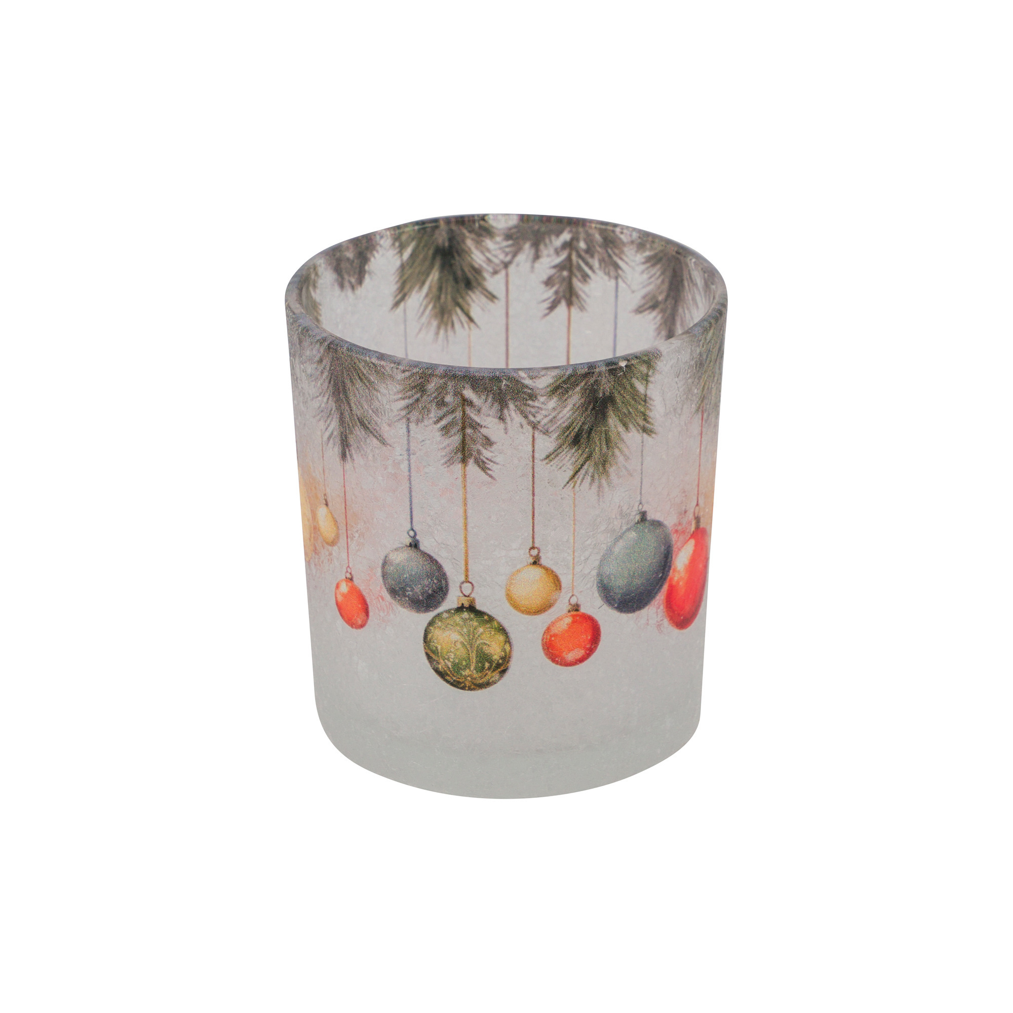 Glas-Windlicht m.Kugeln bunt H8cm
