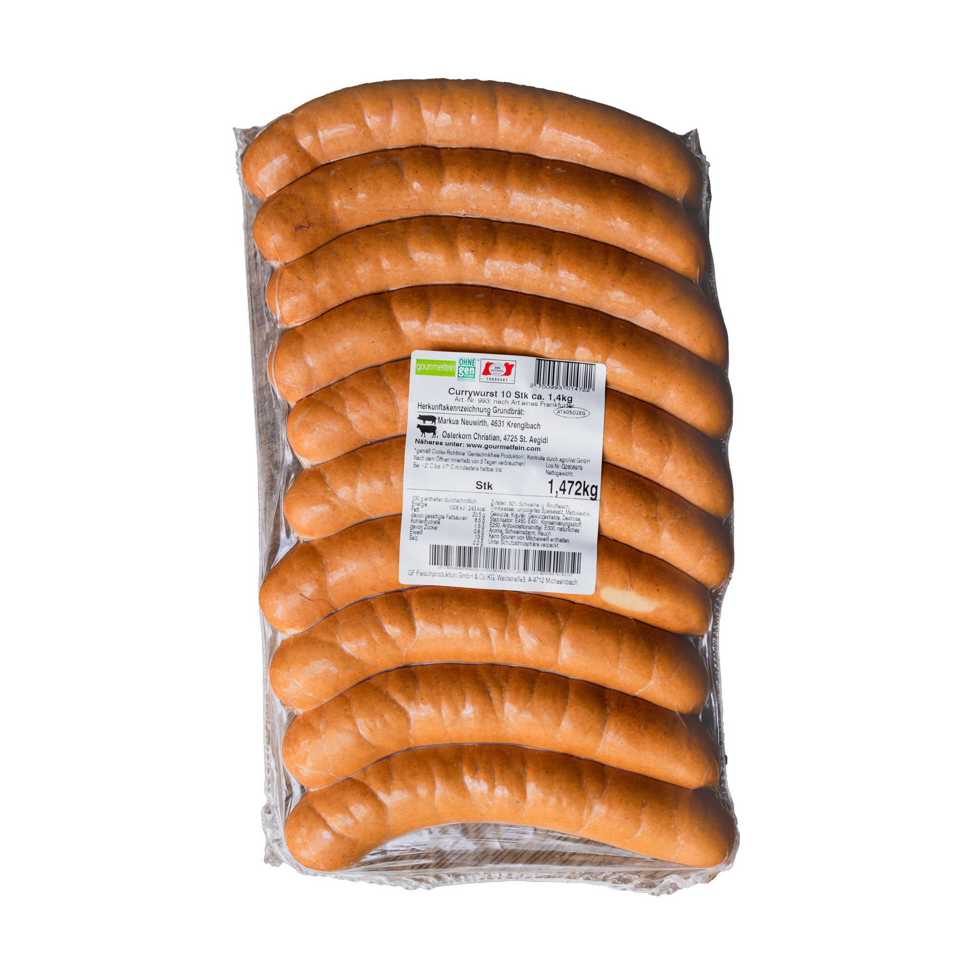 Gourmf. Currywurst 10Stk. ca. 1,4kg